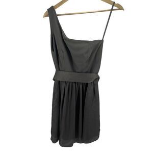 White By Vera Wang Womens One Shoulder Dress Belted Mini Zip Back charcoal gray